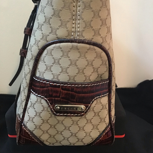 Vtg w/ COA Céline Brown Macadam Beige Dark Brown Leather - Picture 5 of 12